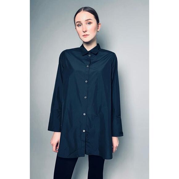 Peter O. Mahler Taffeta Shirt Navy Sz 4 - Picture 1 of 11